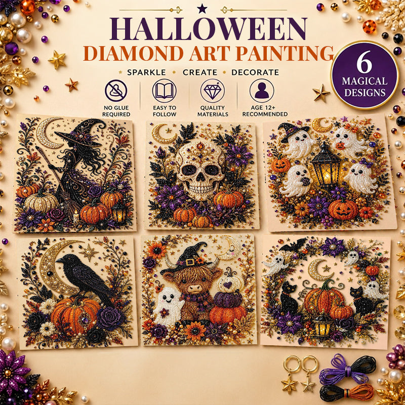Diamond Art Kit Full Drill Halloween Ghost Crow Cat Pumpkin Skull Wall Decor