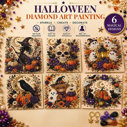 Diamond Art Kit Full Drill Halloween Ghost Crow Cat Pumpkin Skull Wall Decor