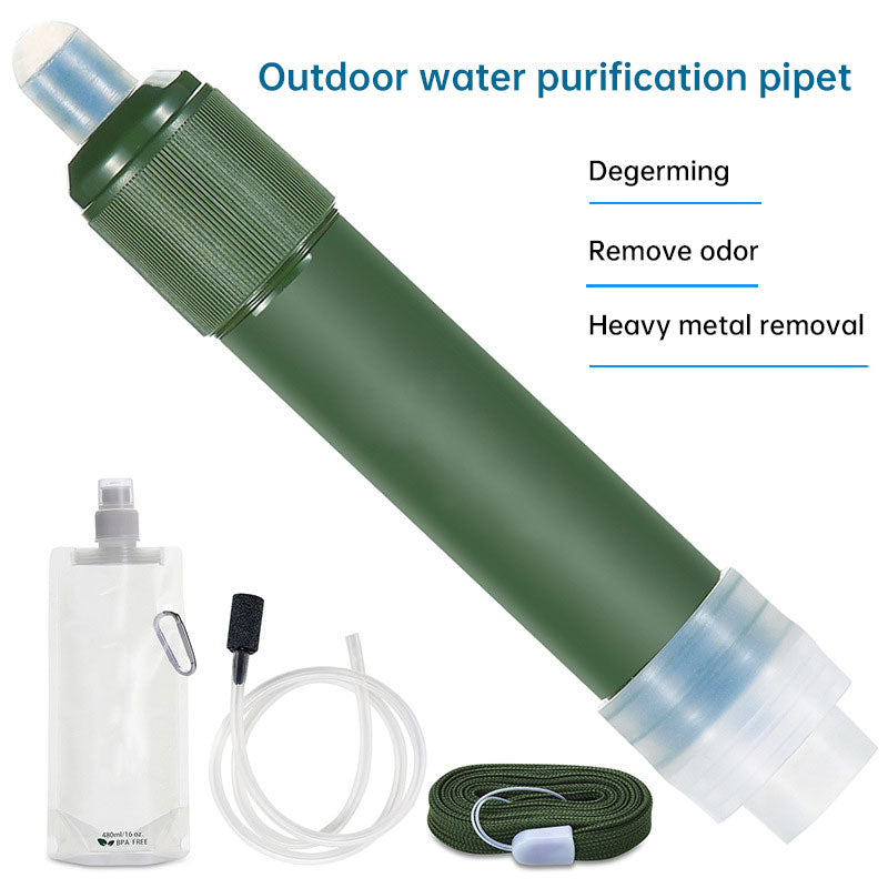 4000L Water Purification Filtration Portable Camping Filter Straw 480ml Bag Survival Kit
