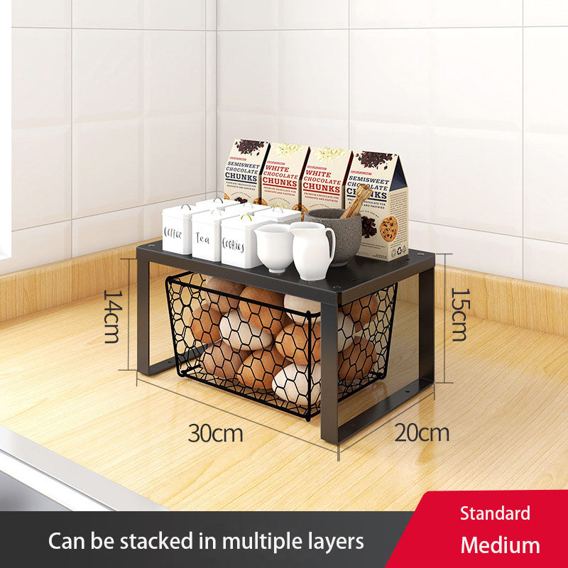 Kitchen Countertop Tiered Shelf Black Finish Two Tier Storage Rack 30cm Depth