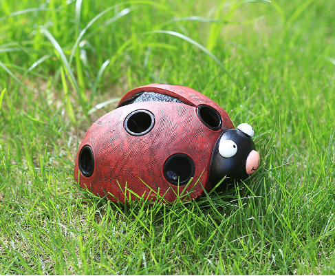 Solar LED Ladybug Garden Light Weather-Resistant Resin Decor 14x13x7.5cm Outdoor
