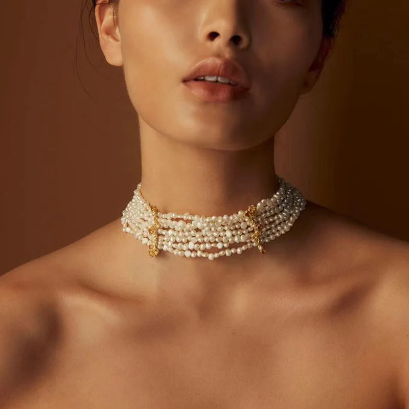 Vintage Freshwater Pearl Choker Necklace Adjustable Length Luxury 33-40cm Fit