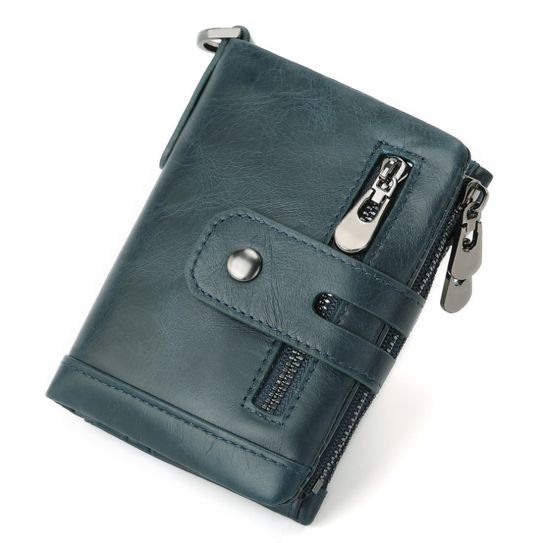 Men's Genuine Leather Wallet Mini Card Holder Coin Purse Security Chain Storage