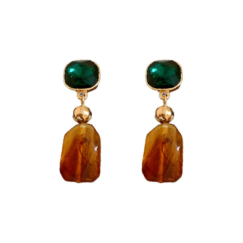 Gold Tone Drop Dangle Gemstone Resin Earrings Women's Fashion Jewellery