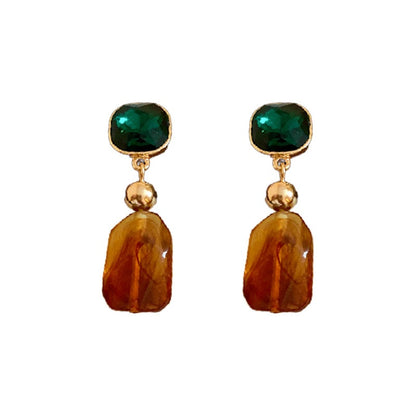Gold Tone Drop Dangle Gemstone Resin Earrings Women's Fashion Jewellery