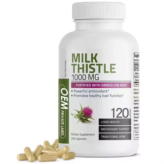 Milk Thistle 1000mg Capsules with Dandelion Root 120 Count for Adults