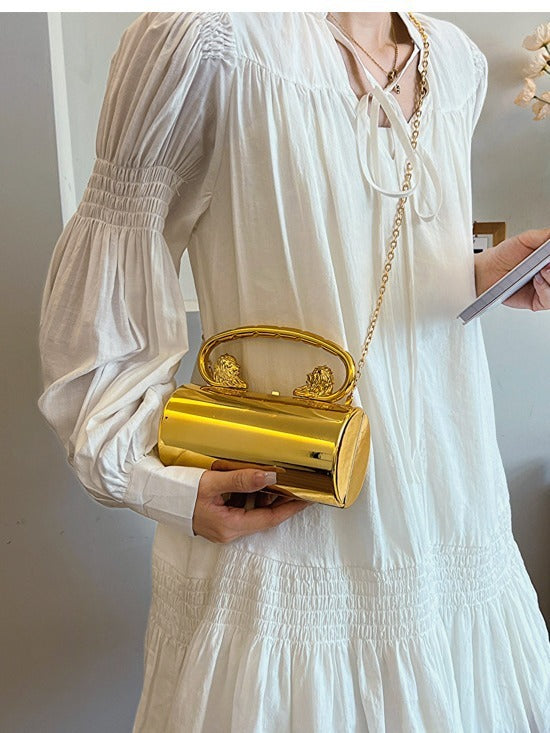 Women's Metallic Lion Handle Handbag Acrylic Clutch with Detachable Strap