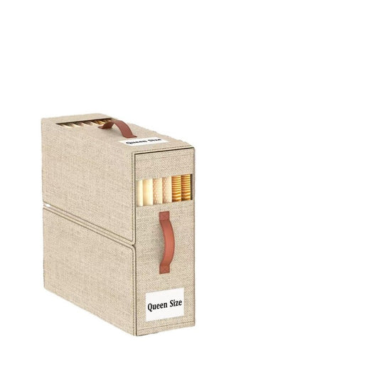 Compact Foldable Rectangular Storage Cube For Linens Towels Bedding Beige Grey
