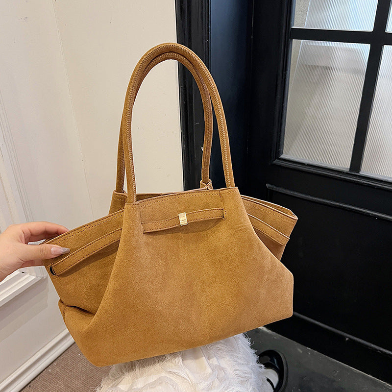 Suede Tote Bag Large Capacity Womens Handbag Retro Style Autumn Winter