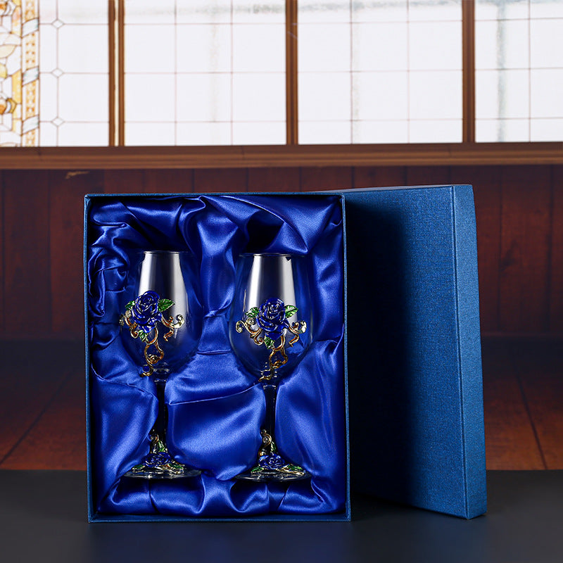 Enamel Crystal Glass Red Wine Goblet Decanter Set Premium Home Bar Essentials