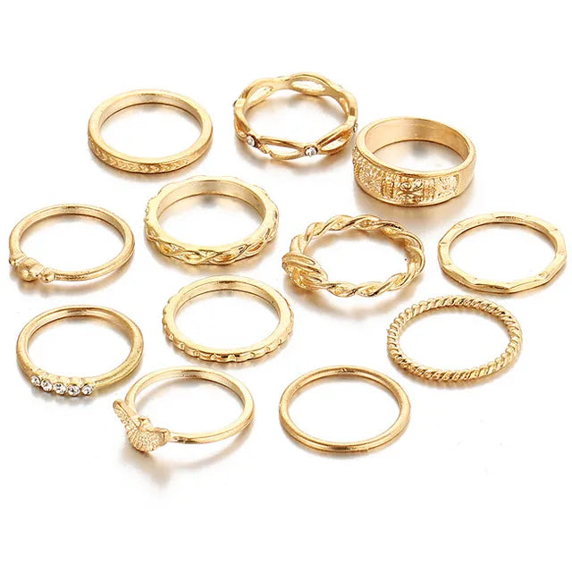 12-Piece Gold Tone Boho Knuckle Midi Ring Set for Women Vintage Jewelry Gift