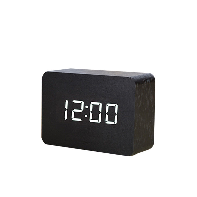 Voice-Controlled Wooden LED Desk Clock USB Battery Date Temperature Features