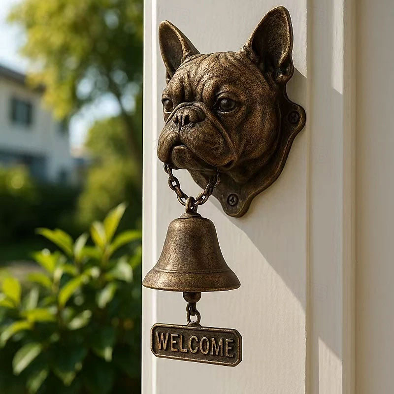 Antique Bulldog Dobermann Door Chime Wall Accessory Metal Merchant Signal Bell