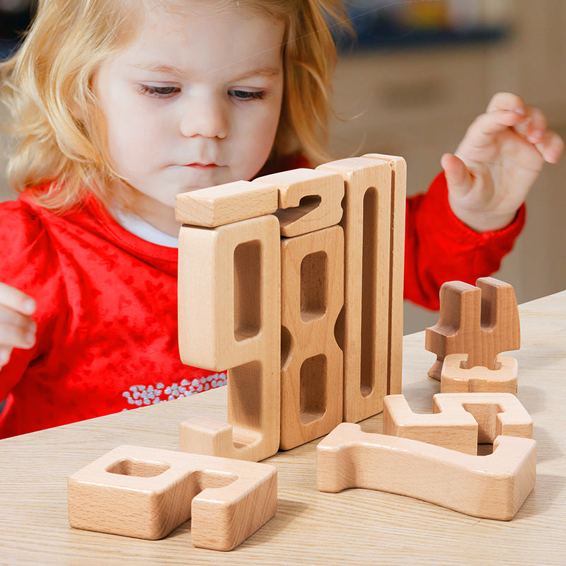 Montessori Beech Wood Digital Building Blocks Early Childhood Development Toy