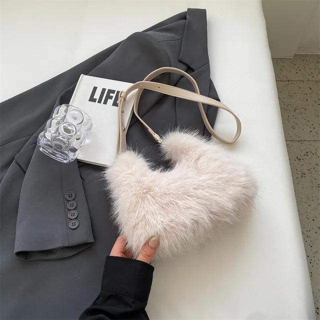 Luxury Women's Plush Handbag Trendy Small Crossbody Tote for Winter
