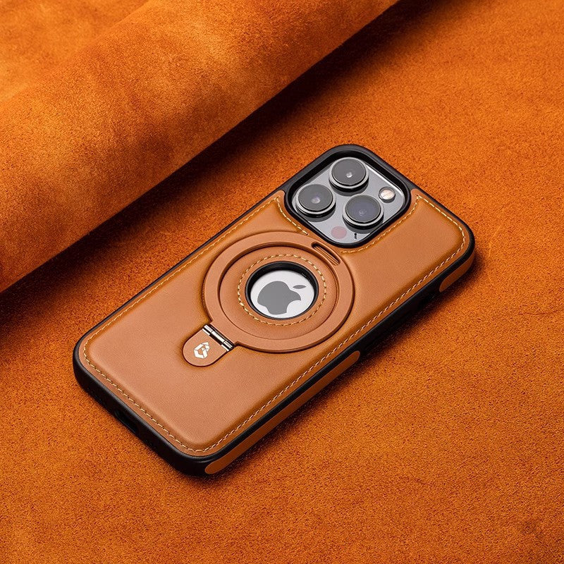 Genuine Leather Case For iPhone 16 15 14 13 12 Pro Max Magnetic Stand Shockproof