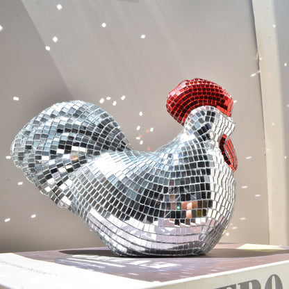 Decorative Chicken Statue Mirror Tile Unique Home Decor Artistic Visual Element