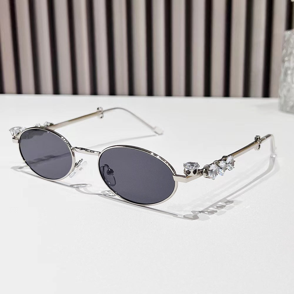 Women's Oval Frame Anti-Blue Light Glasses with Metal Inlay and Rhinestone Detail