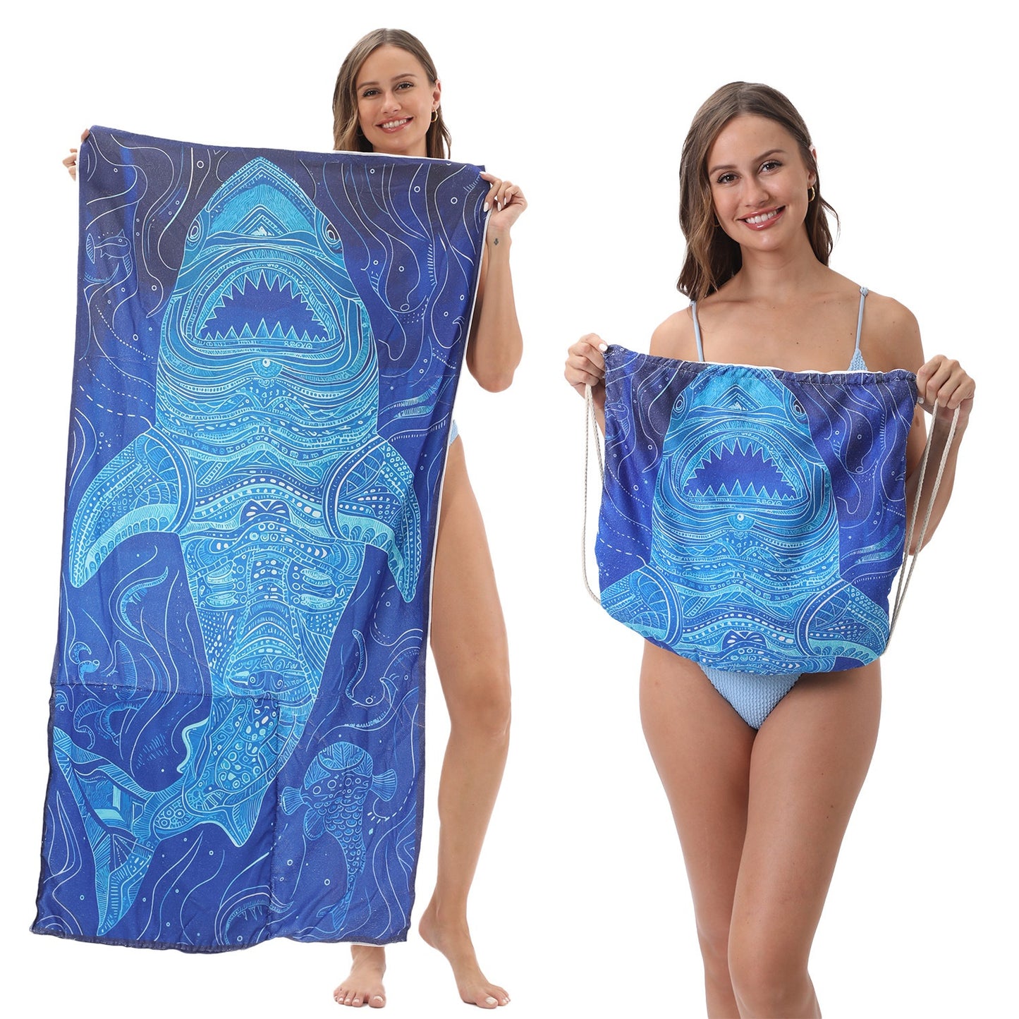 Microfiber Beach Towel Lightweight Quick Drying Pocket 70x140cm Extra Absorbent