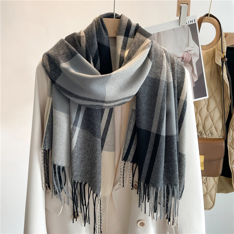 Unisex Polyester Knit Checkered Scarf Essential Winter Fashion Neck Accessory