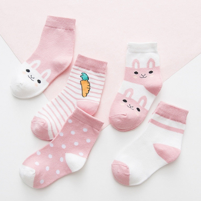 Kids Autumn Winter Cotton Socks 5 Pack Striped Cartoon Soft Warm Cosy Selection