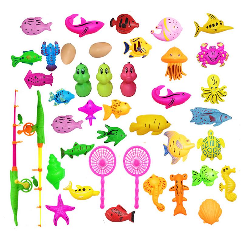 Kids Magnetic Fishing Game Inflatable Pool Set 40 Pieces Outdoor Play Enjoyment