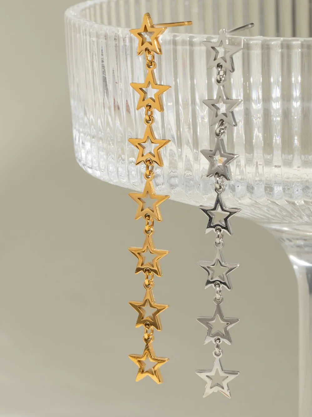 Stainless Steel Cutout Star Dangle Earrings Studs Gold Silver Plated Jewellery