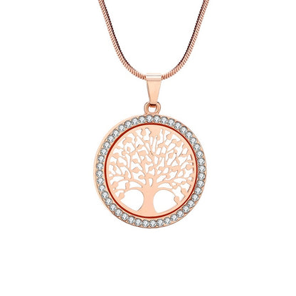 Silver Gold Rose Tree of Life Crystal Pendant Chain Necklace Gift Jewellery