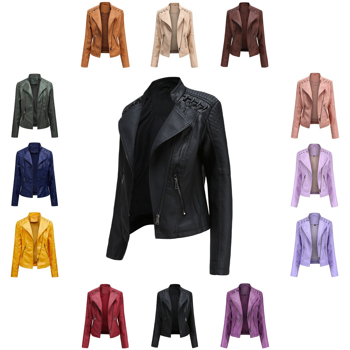 Women's Faux Leather Motorcycle Jacket Slim Fit Short Style Casual Lightweight Coat