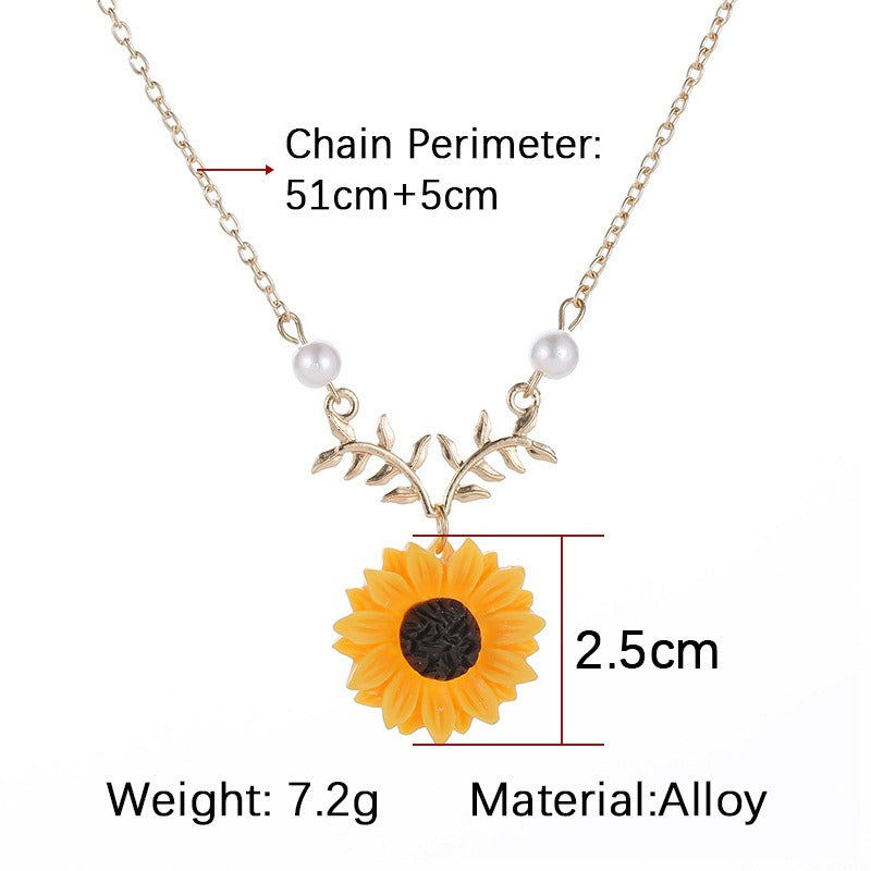 Silver Rose Gold Sunflower Floral Necklace Pearls Chain Jewellery Women