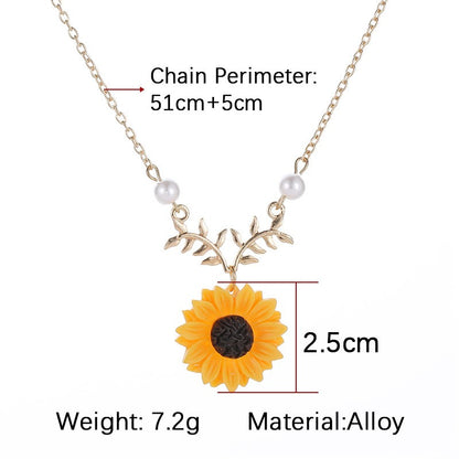 Silver Rose Gold Sunflower Floral Necklace Pearls Chain Jewellery Women