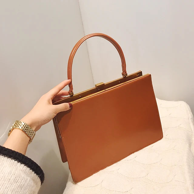Vintage PU Leather Handbag Lock Buckle Underarm Bag Strap Women's Bags