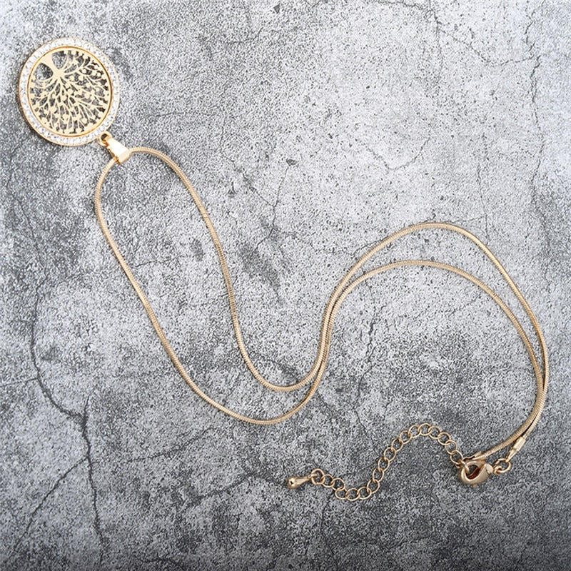 Silver Gold Rose Tree of Life Crystal Pendant Chain Necklace Gift Jewellery