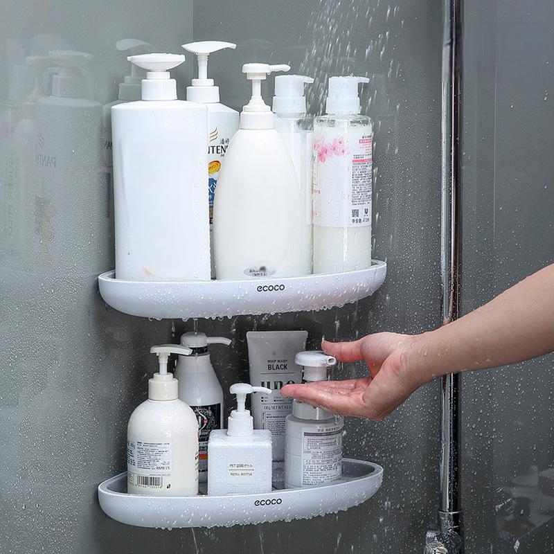 Bathroom Wall Mounted Storage Rack Triangular Shelf Non Perforated Drainage Slot