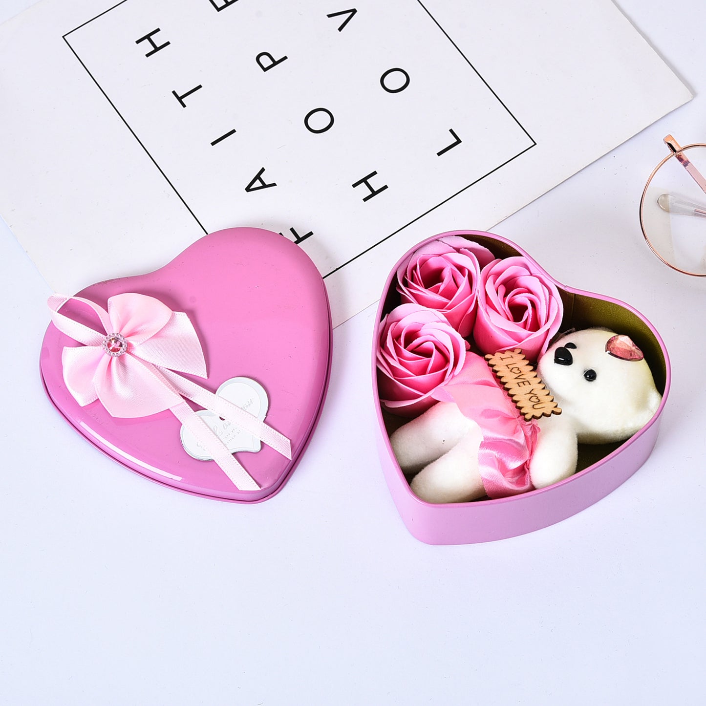 Heart Shaped Soap Flower Teddy Gift Box Optimal Wedding Table Display Feature
