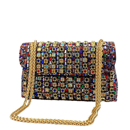 Rhinestone Embellished Evening Clutch Elegant Shoulder Chain Strap Accessory Bag