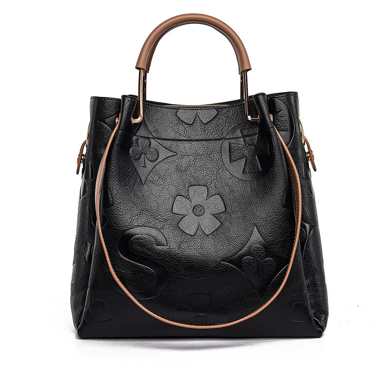 Large Capacity Women's Embossed Tote Bag Maternity Bucket Bag Fashion Accessory