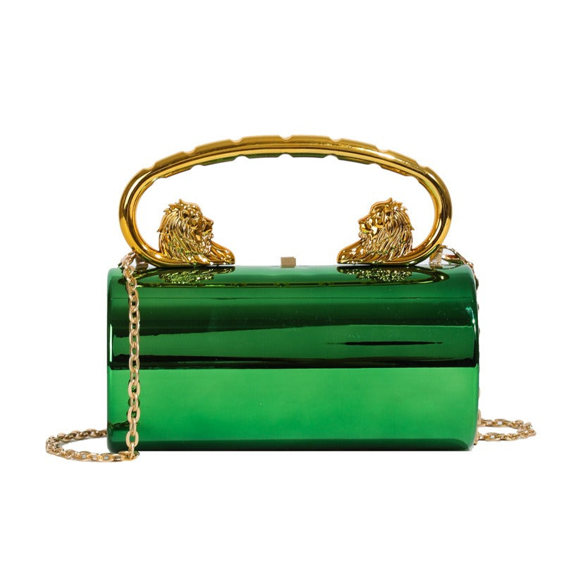 Women's Metallic Lion Handle Handbag Acrylic Clutch with Detachable Strap