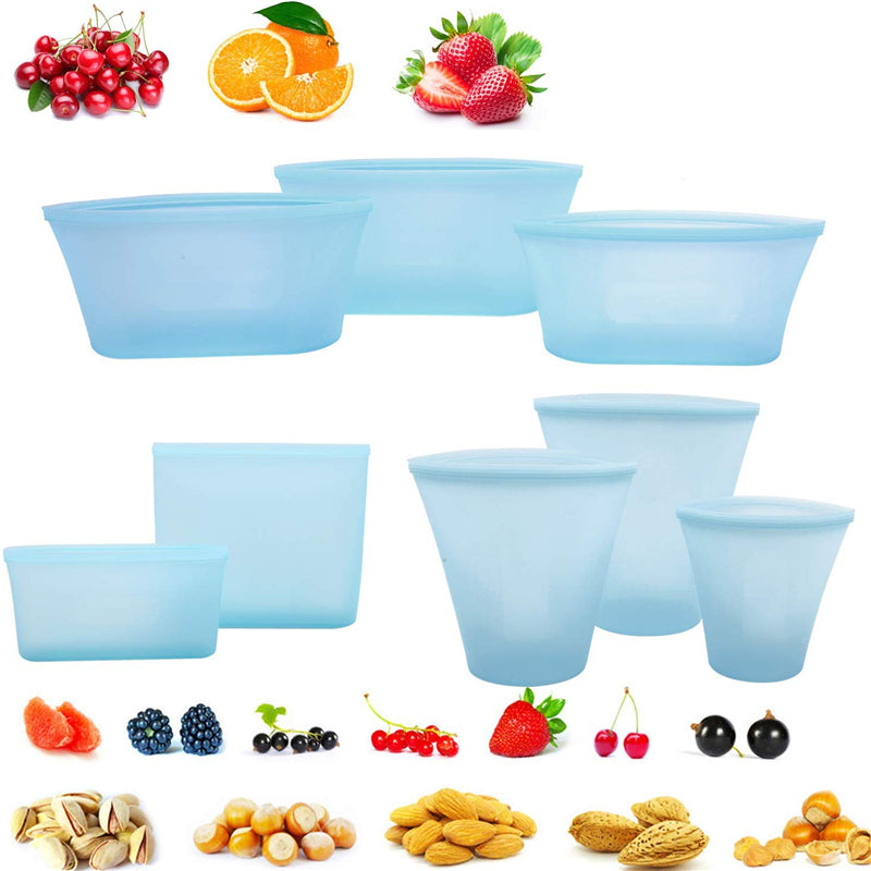 Silicone Reusable Food Storage Containers Set Zip Seal Cups Bowls S M L 8 Pack