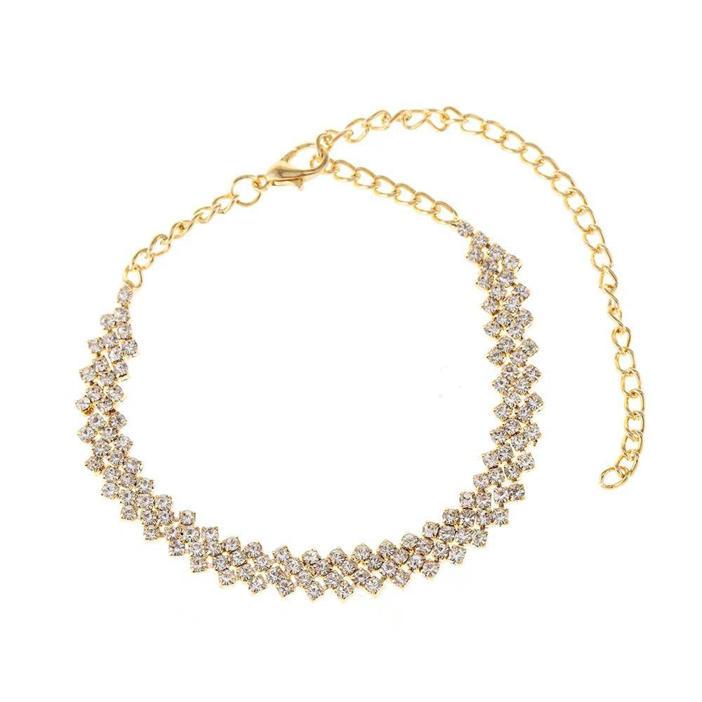 Layered Gold Rhinestone Anklet Chain Crystal Adjustable Ankle Bracelet Jewelry