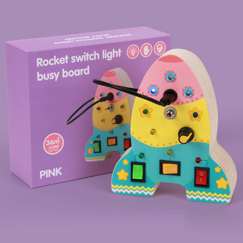 Rocket Busy Board for Kids Educational Wooden Toy Switches Lights 36+ Months