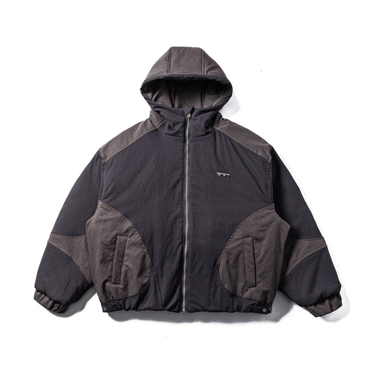Hooded Colour Block Zip-Up Thick Cotton Insulated Winter Weather-Resistant Coat