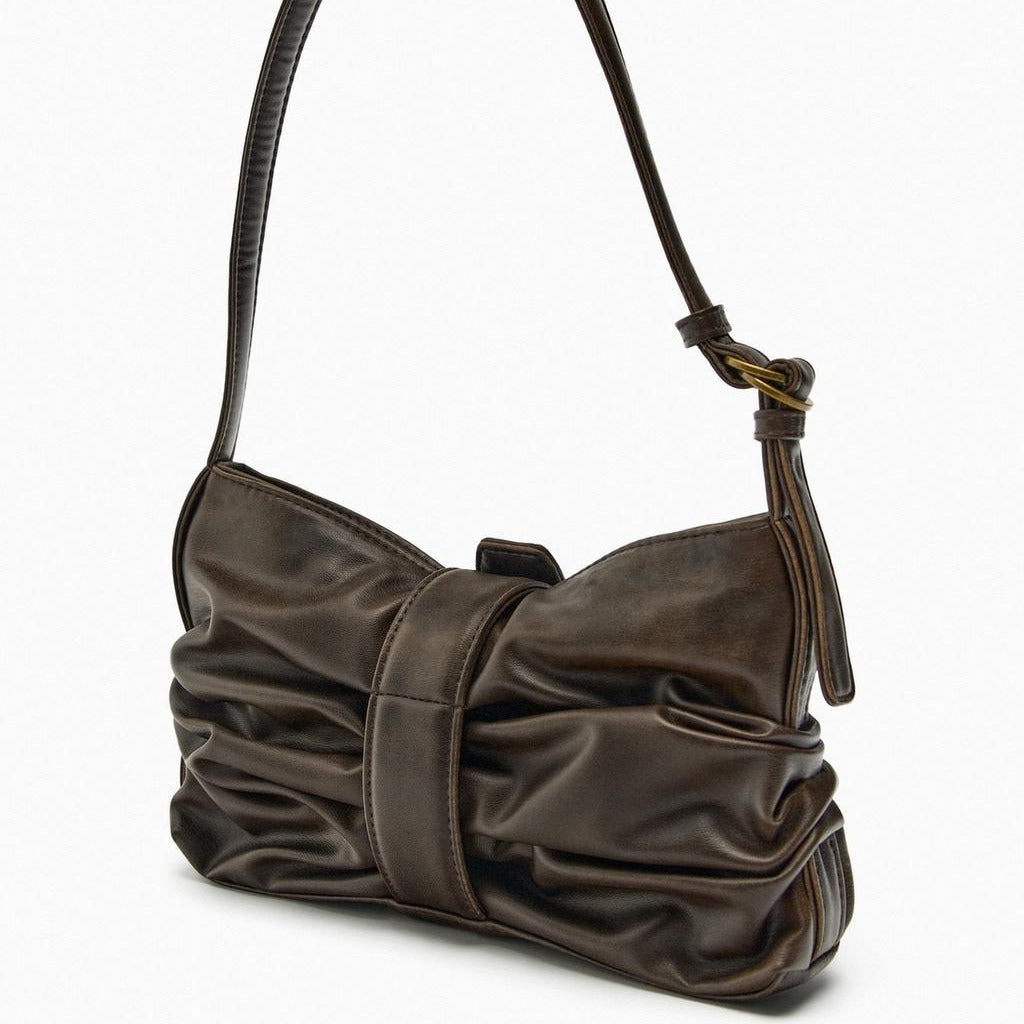Stylish Women’s Faux Leather Shoulder Bag Adjustable Strap & Buckle Detail Brown