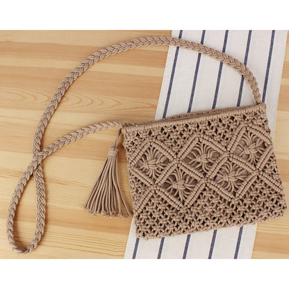 Women Summer Beach Woven Tote Bag Essential Lightweight Travel Tassel Accessory