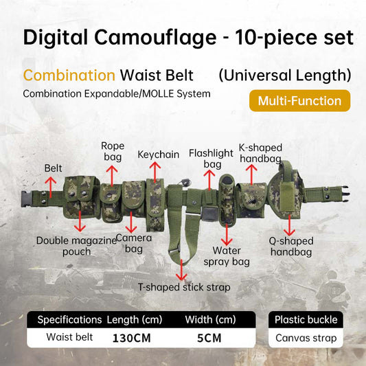 Tactical Holster and Flashlight Pouch Set with MOLLE Duty Belt System 10 Piece