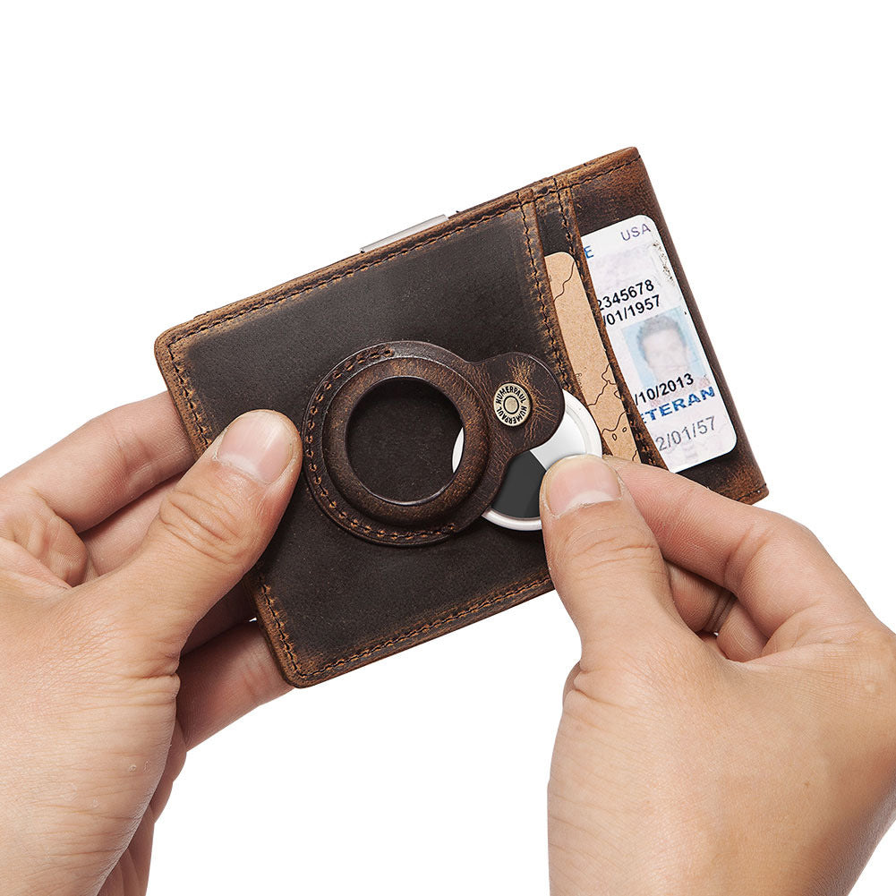 Men's Leather Wallet RFID Blocking Slim For Airtag Slot Secure Credit Card Holder