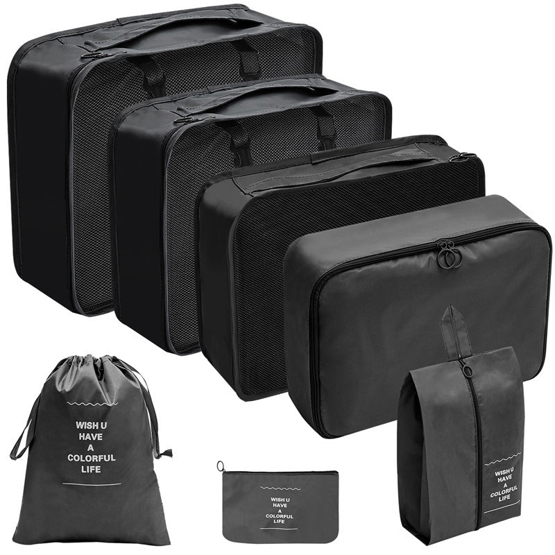 7 Piece Packing Cube Set Travel Organiser Mesh Front Double Zip Shoe Pouch Grey