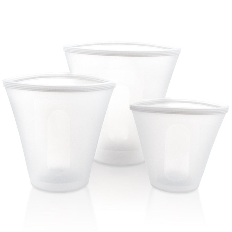 Silicone Reusable Food Storage Containers Set Zip Seal Cups Bowls S M L 8 Pack