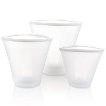 Silicone Reusable Food Storage Containers Set Zip Seal Cups Bowls S M L 8 Pack