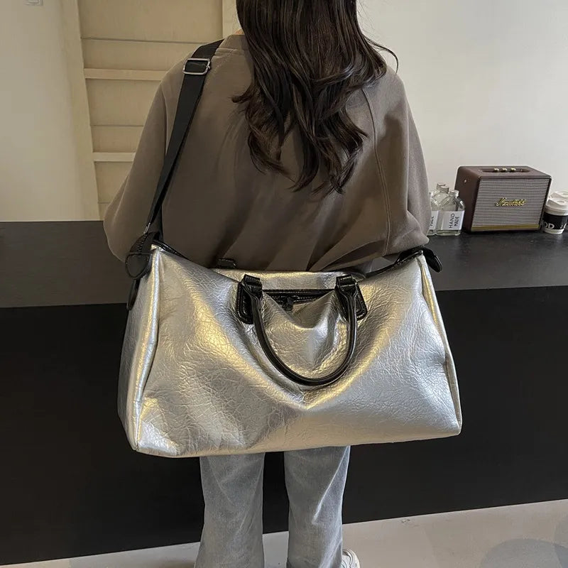 Faux Leather Oversize Weekend Travel Bag Shoulder Hand Luggage Holdall Tote Gym